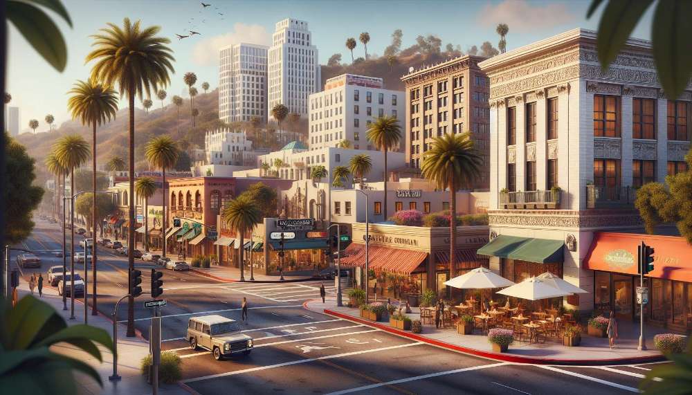 A vibrant street scene in Hollywood Hills