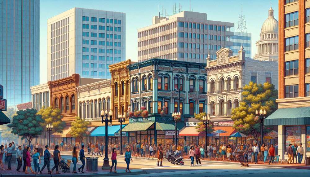 A vibrant street scene in Fresno