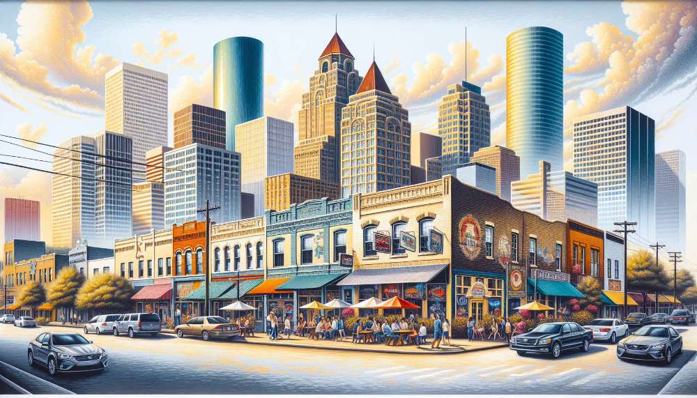 A vibrant street scene in South Central Houston