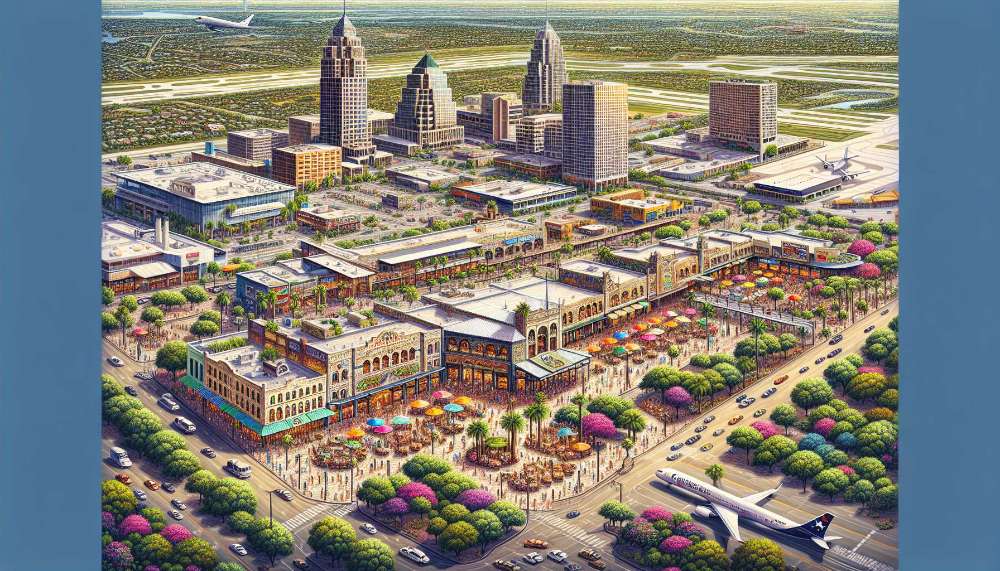 A vibrant street scene in San Antonio International Airport Vicinity