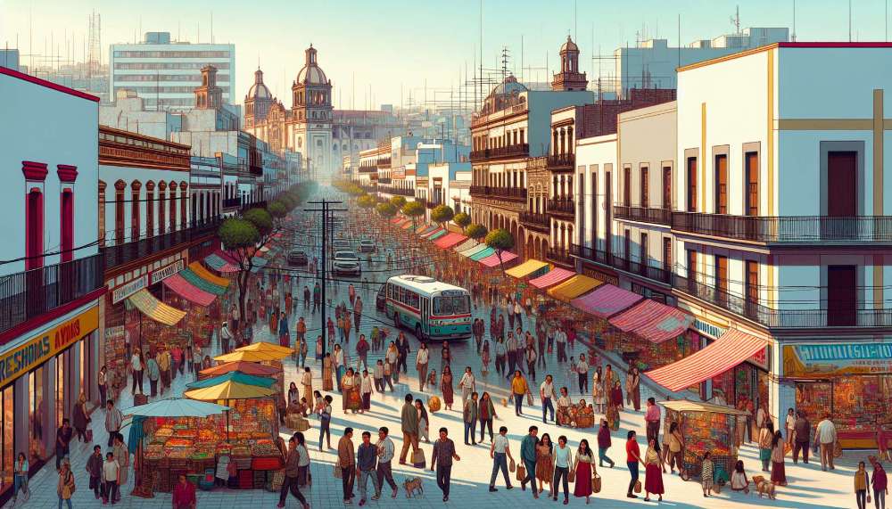 A vibrant street scene in Mexico