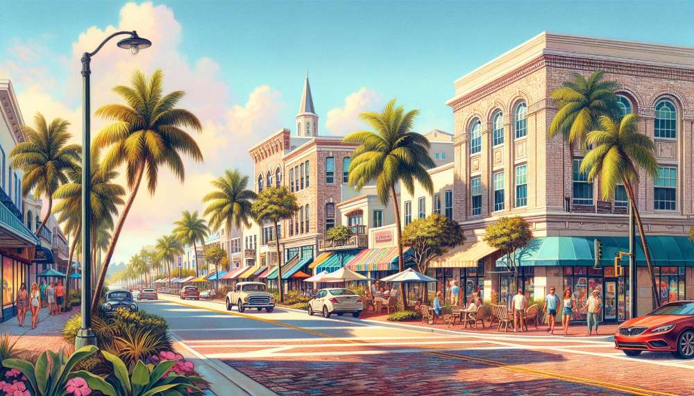 A vibrant street scene in Hallandale Beach