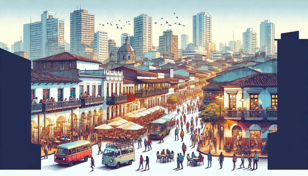 A vibrant street scene in Colombia
