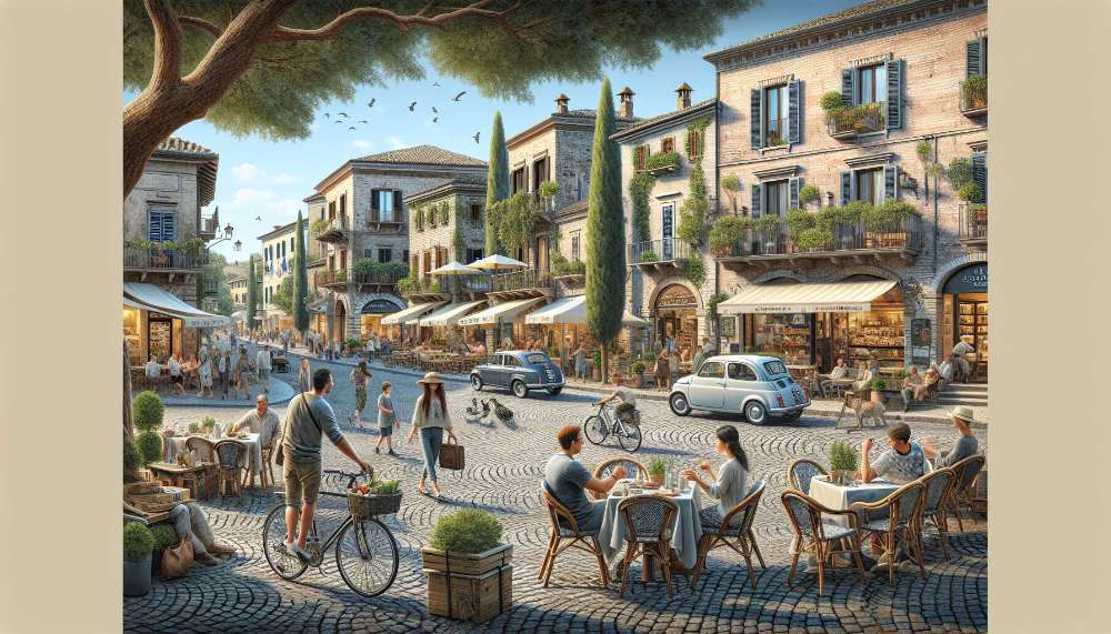 A vibrant street scene in Italy