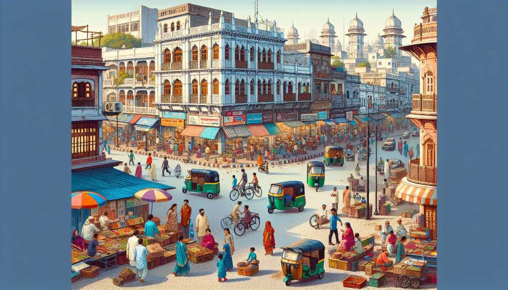 A vibrant street scene in India