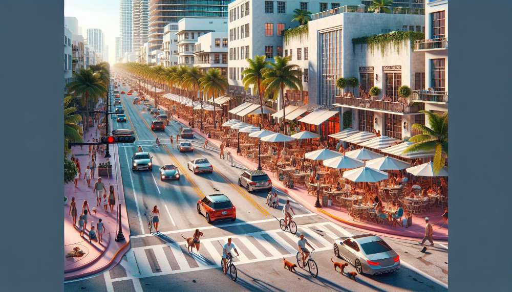 A vibrant street scene in South Beach