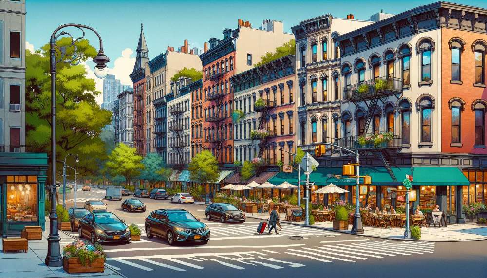 A vibrant street scene in Prospect Park South
