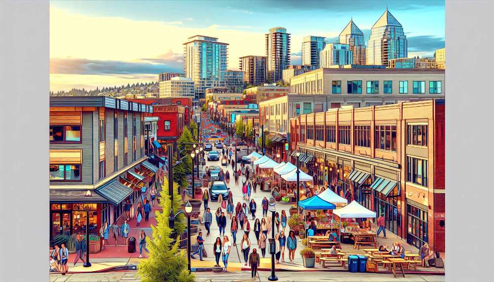 A vibrant street scene in Redmond