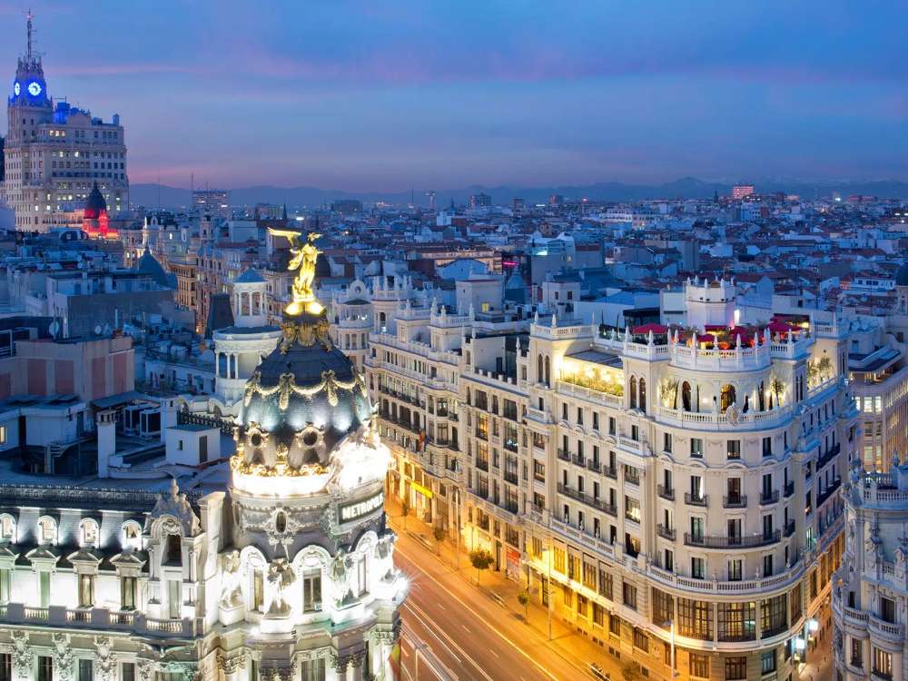 A vibrant street scene in Madrid