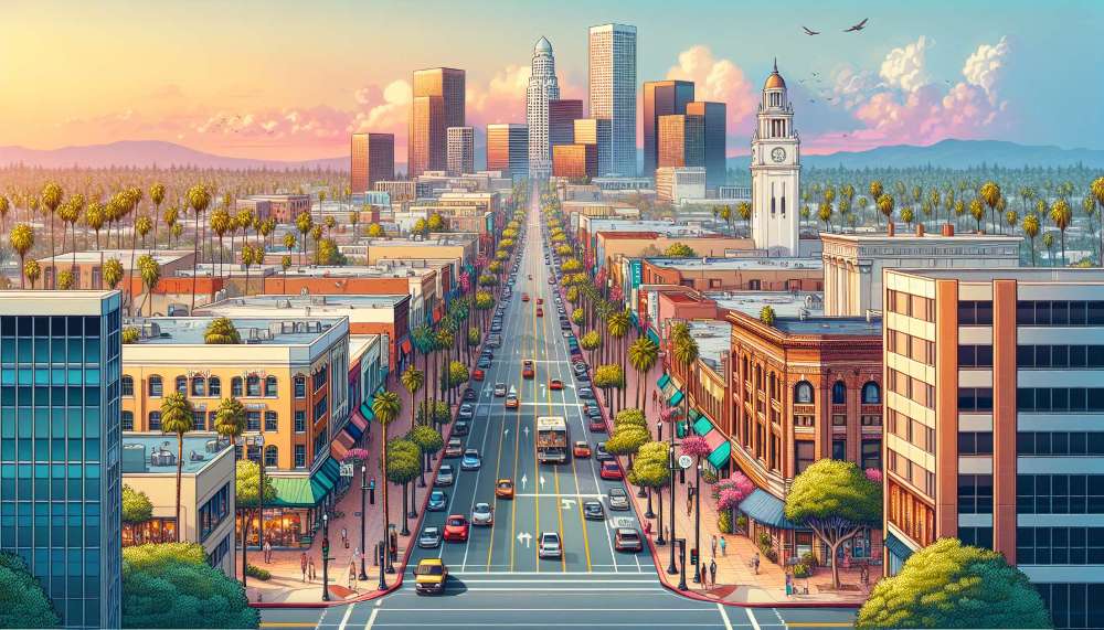 A vibrant street scene in Corona