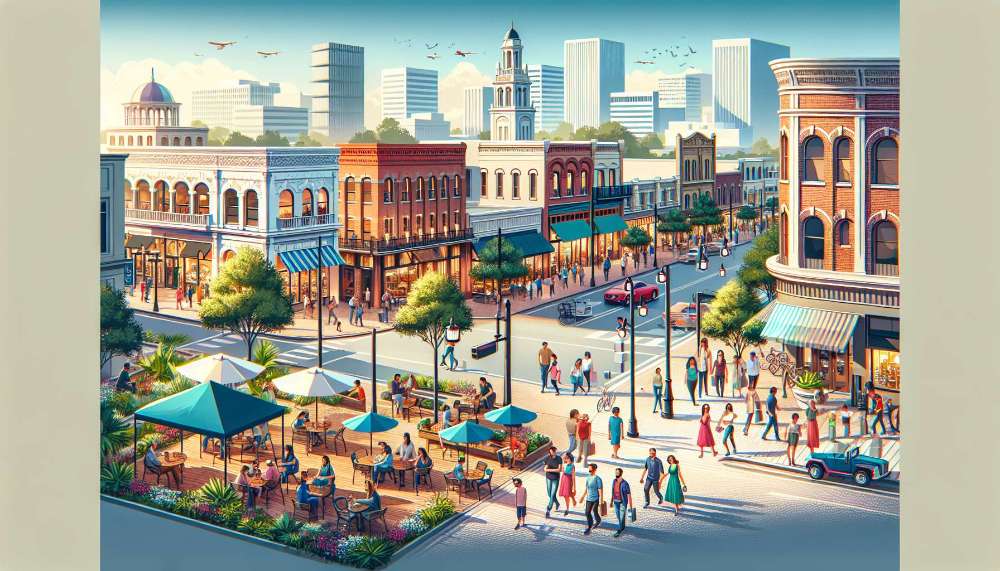 A vibrant street scene in Sugar Land