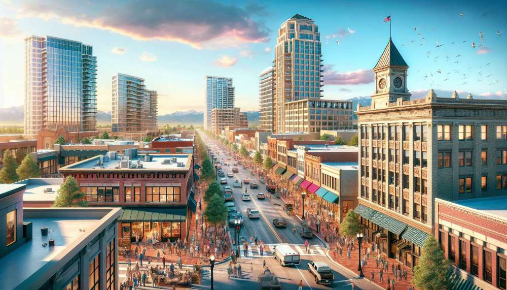 A vibrant street scene in Arvada