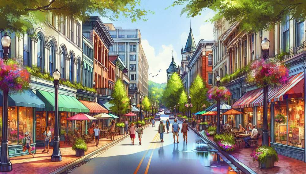 A vibrant street scene in Asheville