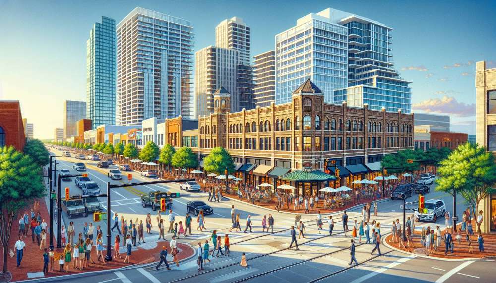 A vibrant street scene in Arlington