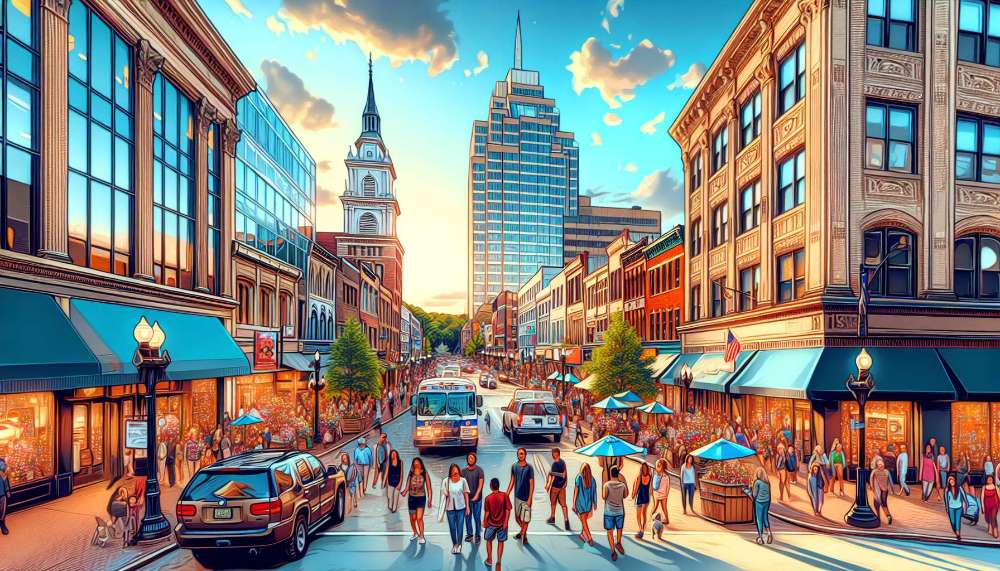 A vibrant street scene in Stamford
