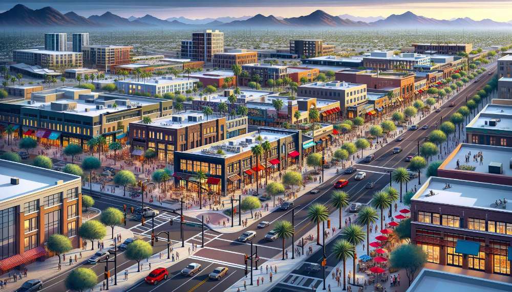 A vibrant street scene in Tempe