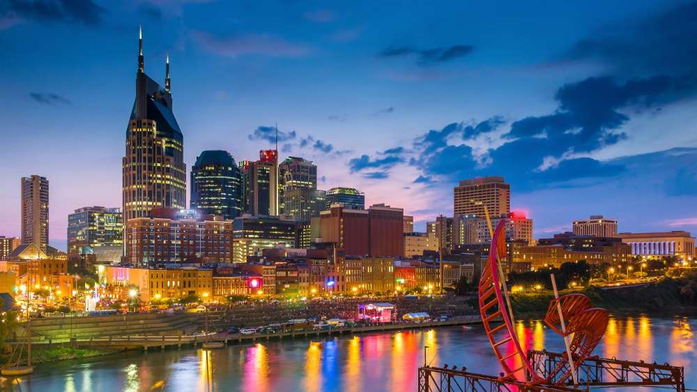 A vibrant street scene in Nashville