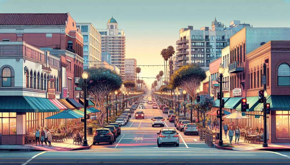 A vibrant street scene in Long Beach