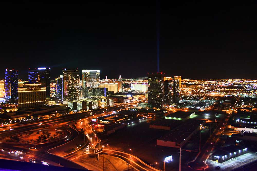 A vibrant street scene in Las Vegas