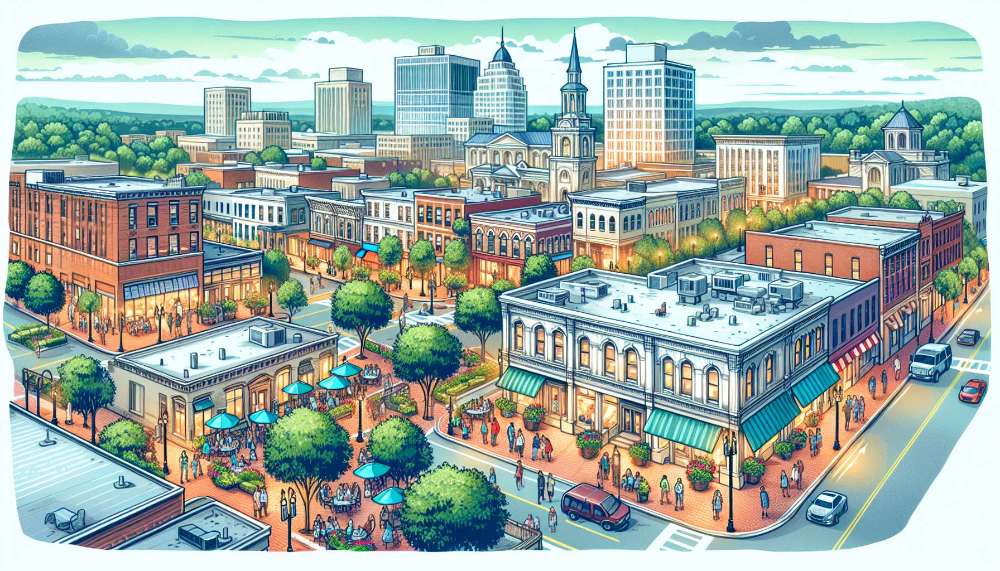 A vibrant street scene in Greenville