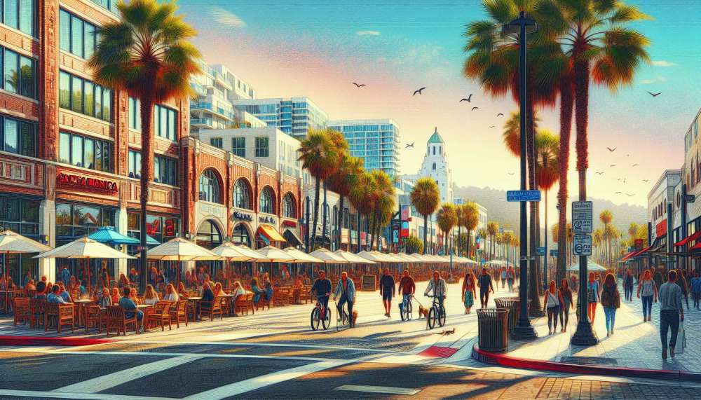 A vibrant street scene in Santa Monica