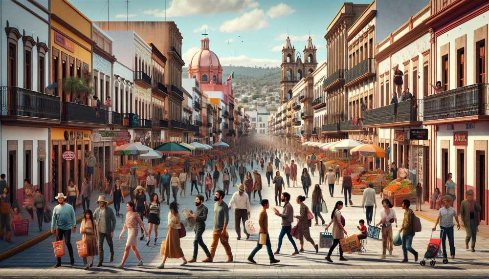 A vibrant street scene in Ladrón de Guevara