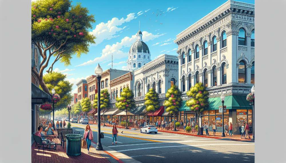A vibrant street scene in Pleasanton
