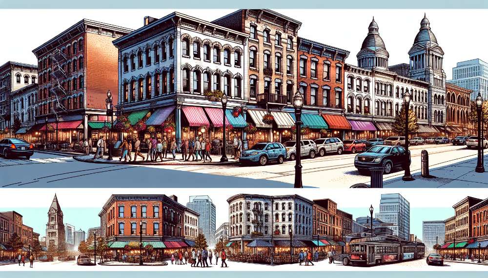A vibrant street scene in Cincinnati