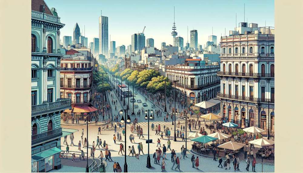 A vibrant street scene in Buenos Aires