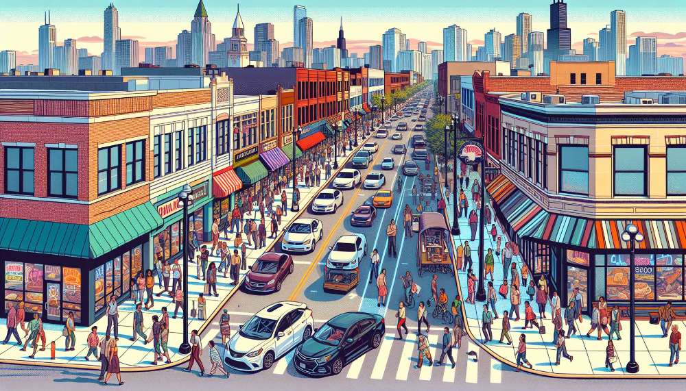 A vibrant street scene in Uptown
