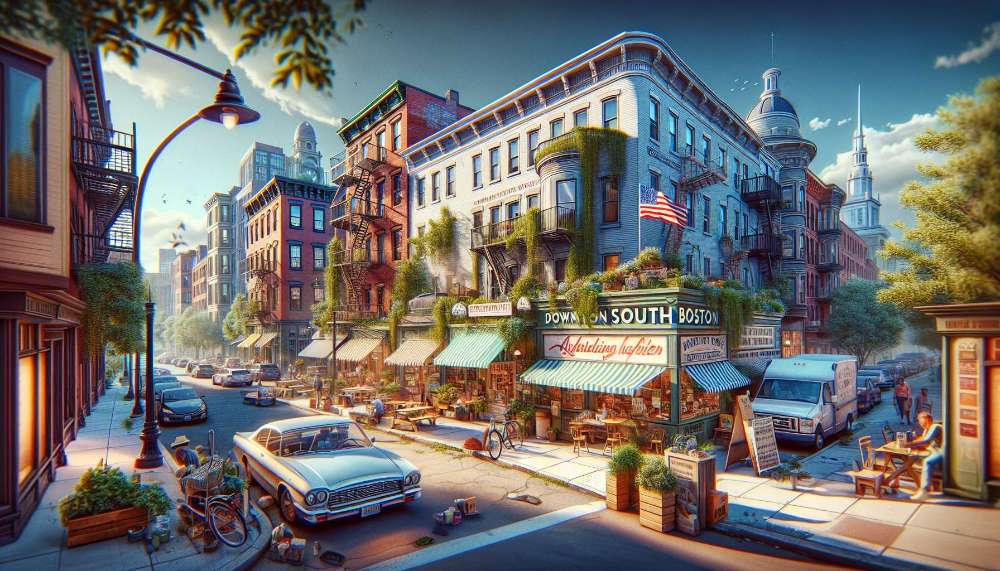 A vibrant street scene in South Boston