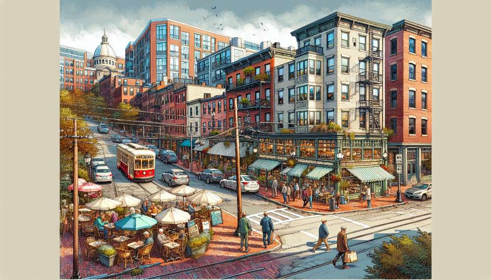 A vibrant street scene in Mission Hill