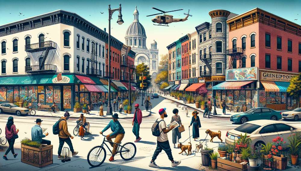 A vibrant street scene in Greenpoint