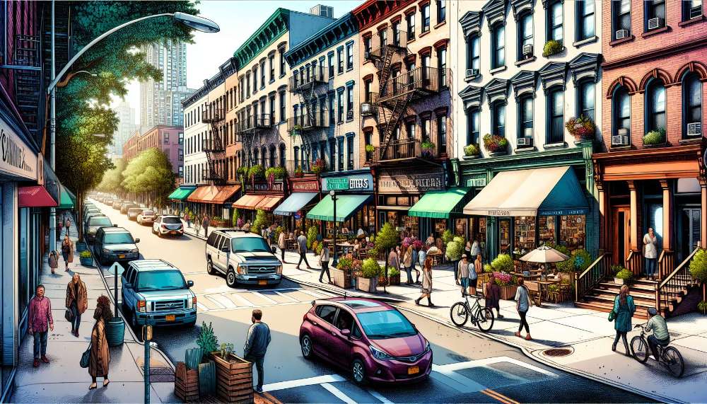 A vibrant street scene in Dyker Heights
