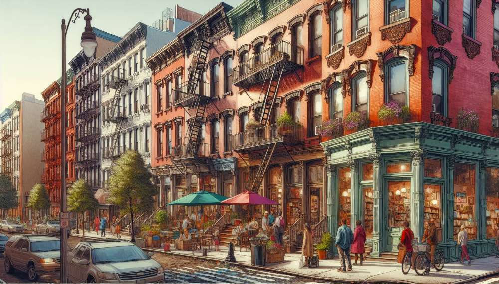A vibrant street scene in Brighton Beach