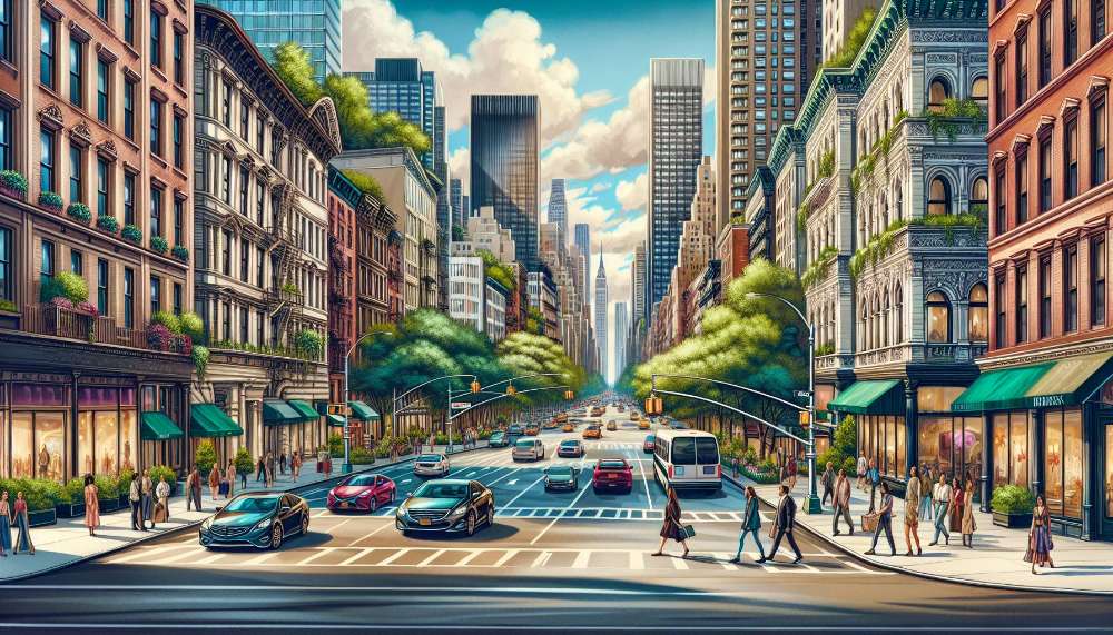 A vibrant street scene in Upper East Side