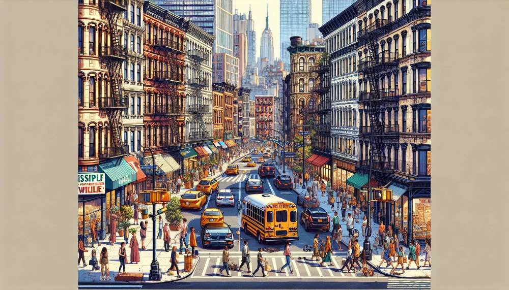 A vibrant street scene in Peter Cooper Village