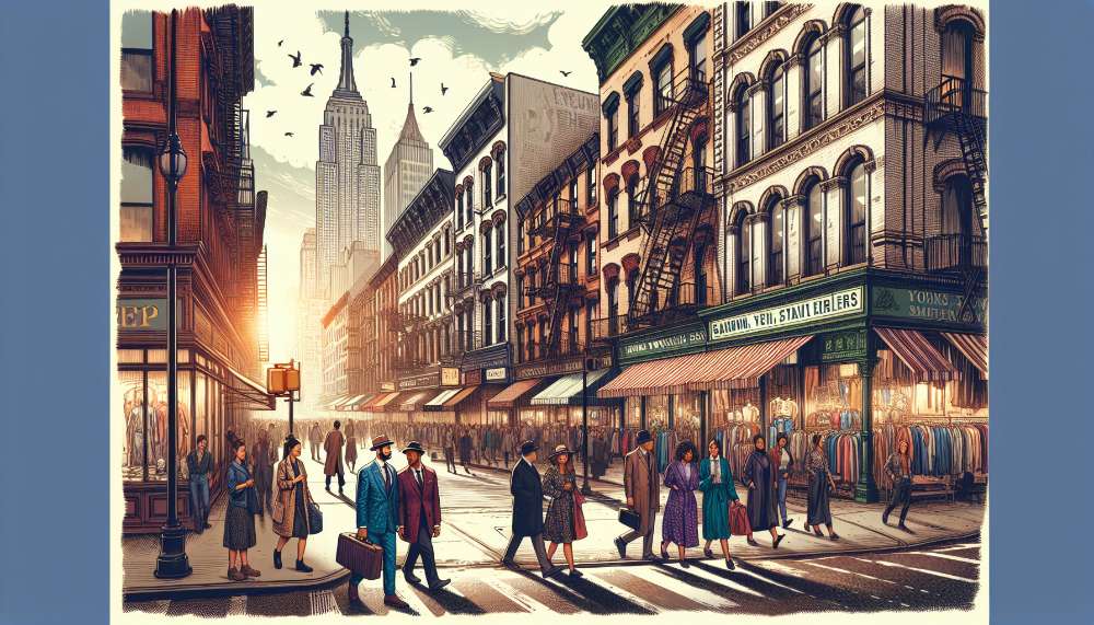 A vibrant street scene in Garment District