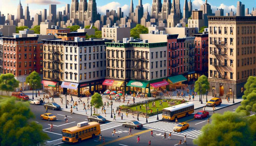 A vibrant street scene in Central Harlem