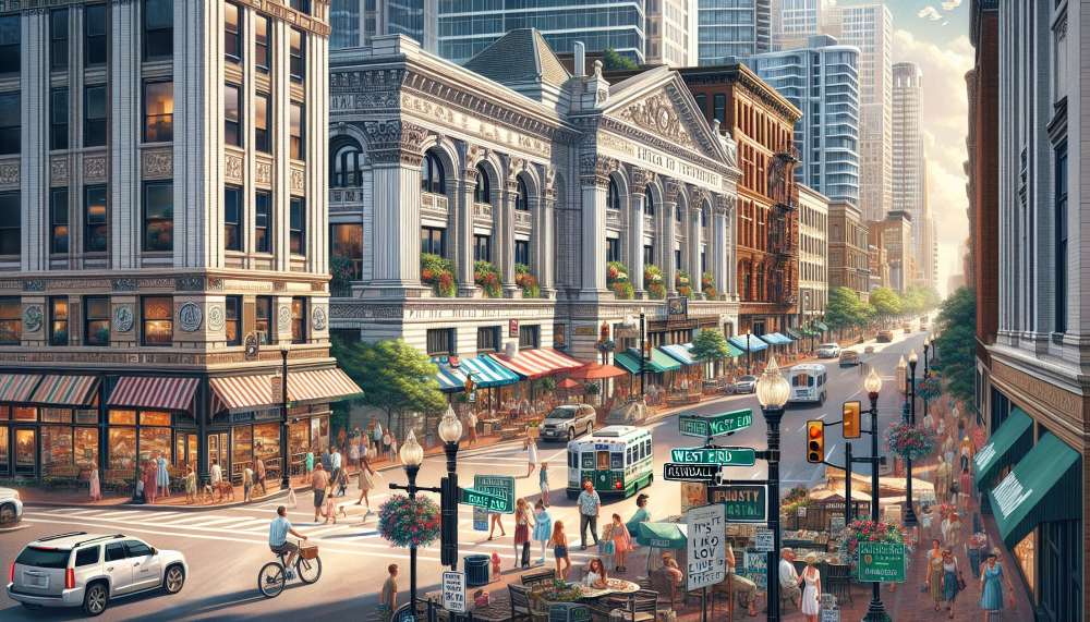 A vibrant street scene in West End
