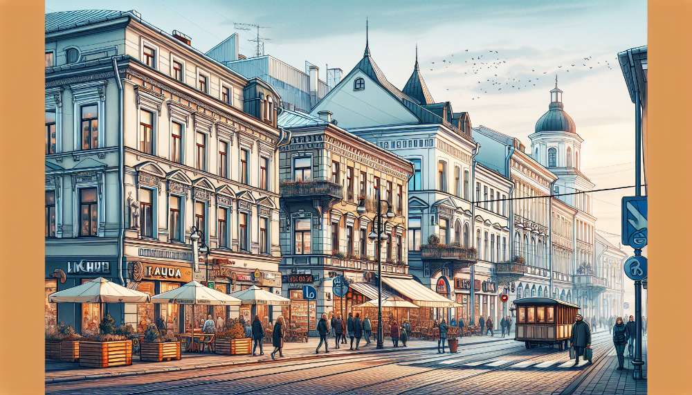 A vibrant street scene in Vilnius