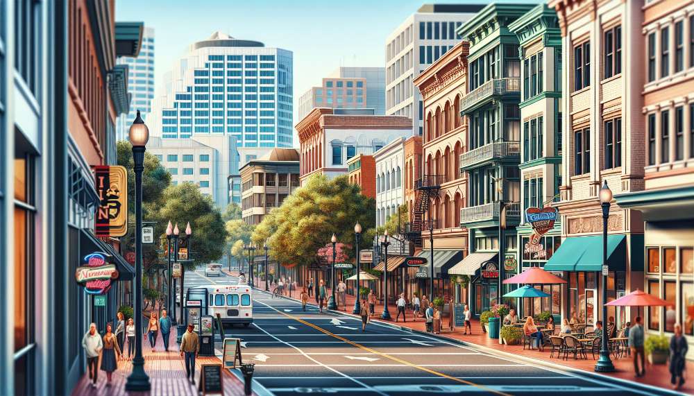 A vibrant street scene in Sacramento