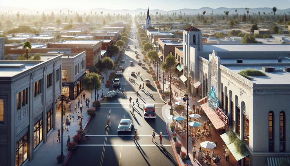 A vibrant street scene in Cathedral City