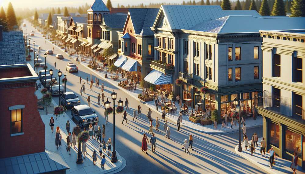 A vibrant street scene in Evans