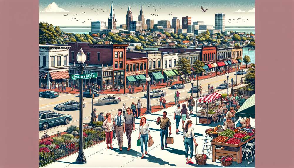A vibrant street scene in Cleveland Heights