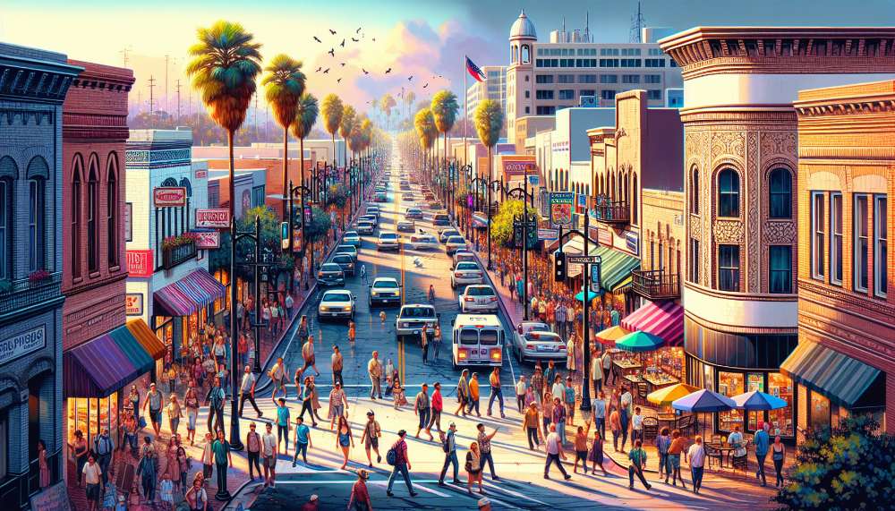 A vibrant street scene in Morena
