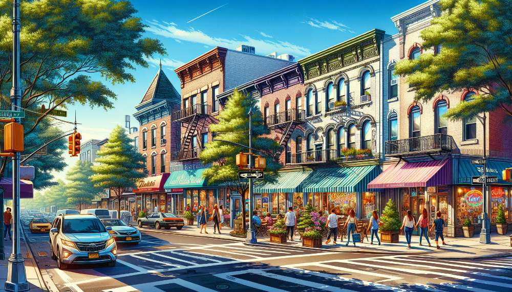 A vibrant street scene in Queens Village