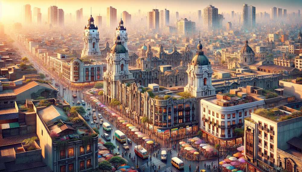 A vibrant street scene in Lima