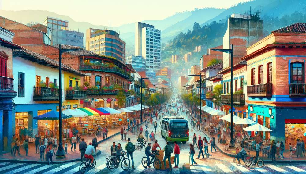 A vibrant street scene in Medellín