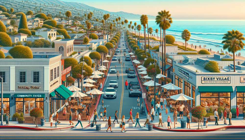 A vibrant street scene in Bixby Village